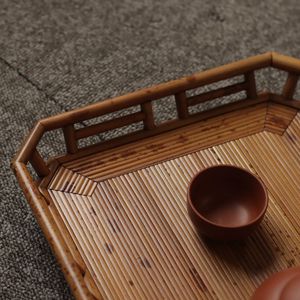 A traditional Chinese tea set: Xiangfei bamboo-patterned tray, <b>teacup</b> tray, serving tray, stand, and scholar's desk ornament. - Product Image 4