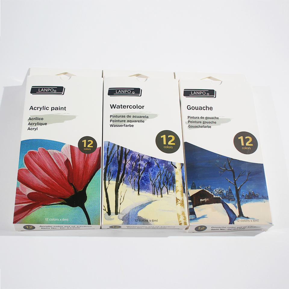 Ланпо бренд back to school акрил цвет 12 видов цветов набор акриловых красок, 6 мл в бумажной коробке