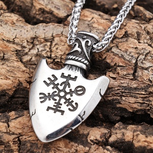 Norse mitologia amuleto scudo pendenti retrò timone in acciaio inossidabile di Awe triangolo Valknut Viking Compass collana <span class=keywords><strong>gioielli</strong></span> - Product Image 4
