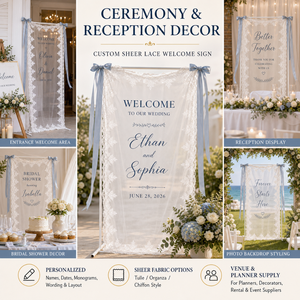 Panneau de <span class=keywords><strong>bienvenue</strong></span> personnalisé en dentelle transparente pour <span class=keywords><strong>mariage</strong></span>, bannière en tulle sur mesure pour l'entrée de la cérémonie, décoration événementielle - Product Image 4