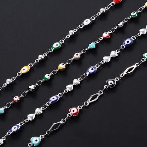 Collana con Occhio Turco in Acciaio Inossidabile con Perline Colorate da <span class=keywords><strong>4</strong></span>/5mm e Fiocco a Cuore, Girocollo e Bracciali in Metallo per Donna - Product Image 2