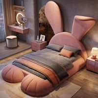 Muebles de dormitorio de lujo para niños, camas creativas con forma de conejo de animales para niños, cama moderna de terciopelo con marco de Metal y patas para niños