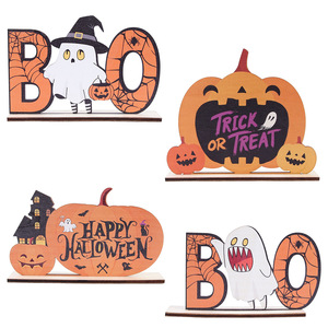 Décorations de bureau transfrontalières pour Halloween : Tableau 3D en bois de dessin animé avec fantôme et citrouille, Ornements de <span class=keywords><strong>table</strong></span> à manger pour la maison pour la Fête des Morts - Product Image 6