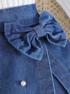 Nuovo autunno e inverno cross-border dolcevita per bambini con foglia di loto lavorato a maglia top pesante in denim con perline set due pezzi