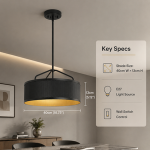 Lampe suspendue moderne en métal, abat-jour noir en forme de tambour, montage au plafond E27, pour salle à manger, îlot de cuisine, intérieur de maison, 40cm - Product Image 4