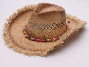 Sombrero de Vaquera de Rafia Vintage de Verano para Niña con Borde Deshilachado - Product Image 4