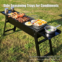 Barbecue rectangulaire pliable en acier inoxydable, barbecue portable pour le camping, étagères latérales, grille de cuisson double pliable pour la viande