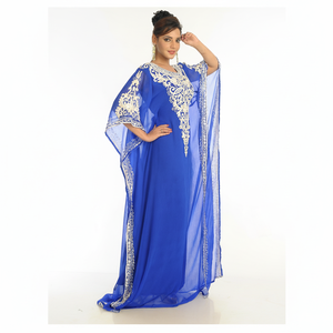 Royal Blue Embroidered Georgette Islamic <b>Kaftan</b> - Product Image 1