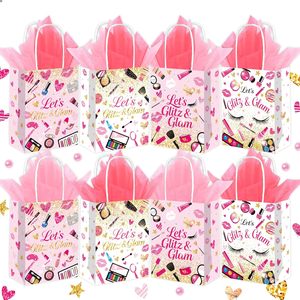 Paquete de 12 Bolsas de Regalo con Temática de Maquillaje para Fiestas Glamurosas, con <span class=keywords><strong>Papel</strong></span> de Seda, para Decoración de Fiestas de Cumpleaños y Spa para Niñas - Product Image 1