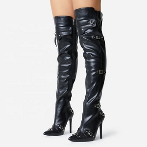New Style Women Metal Buckles Show Stage Over Knee <b>Boots</b> High Heels Stiletto Shoes Ladies Cool Long Booties - Product Image 1