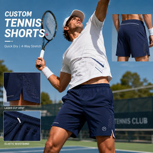 Shorts de tennis personnalisés pour hommes, séchage rapide, extensibles dans 4 directions, respirants, vêtements de sport performants avec poche zippée - Product Image 1