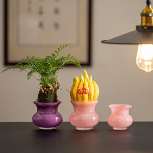 Vase en verre de style chinois pour citron hydroponique 'Main du Bouddha', seau à cendres pastel pour plantes vertes et fleurs de bureau - Product Image 2