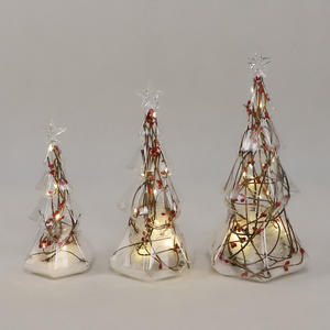 Juego de 5 árboles de Navidad de tamaño pequeño, tablero iridiscente multicolor iluminado, vidrio festivo, en venta - Product Image 4