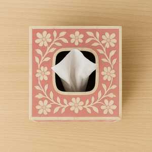 Boîte à mouchoirs en bois incrustée d'os faite à la main de luxe support décoratif artisanal pour la maison contemporaine et les bureaux - Product Image 3