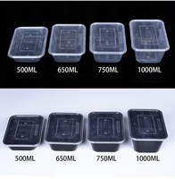 Vente chaude 500ml 650ml 750 Ml 1000ml Clair Rectangulaire Jetable Pp Bento Boîte Micro-ondes En Plastique Préparation De Repas Conteneurs Alimentaires