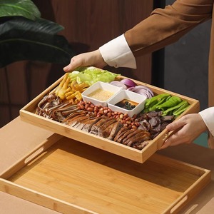 Bamboo Serving Tray Rectangular With Handles Restaurant Use Meat <b>Barbecue</b> Platter - Product Image 2