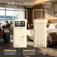Batterie externe 30000mAh 22.5W à charge rapide avec 4 câbles intégrés, lampe de camping LED réglable, protection de sécurité multicouche