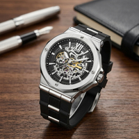 Montres mécaniques entièrement personnalisées, or, automatiques, haut de gamme pour hommes, montre squelette avec bracelet en silicone