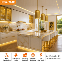 Ensemble d'armoires de cuisine modulaires de luxe modernes et intelligentes, blanc et or, avec organisateurs personnalisés et designs gratuits pendant 48 heures