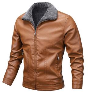 Giacca invernale calda da uomo giacca <span class=keywords><strong>marrone</strong></span> collo di <span class=keywords><strong>pelliccia</strong></span> giacca di pelle spessa giacca di pelle per uomo - Product Image 3