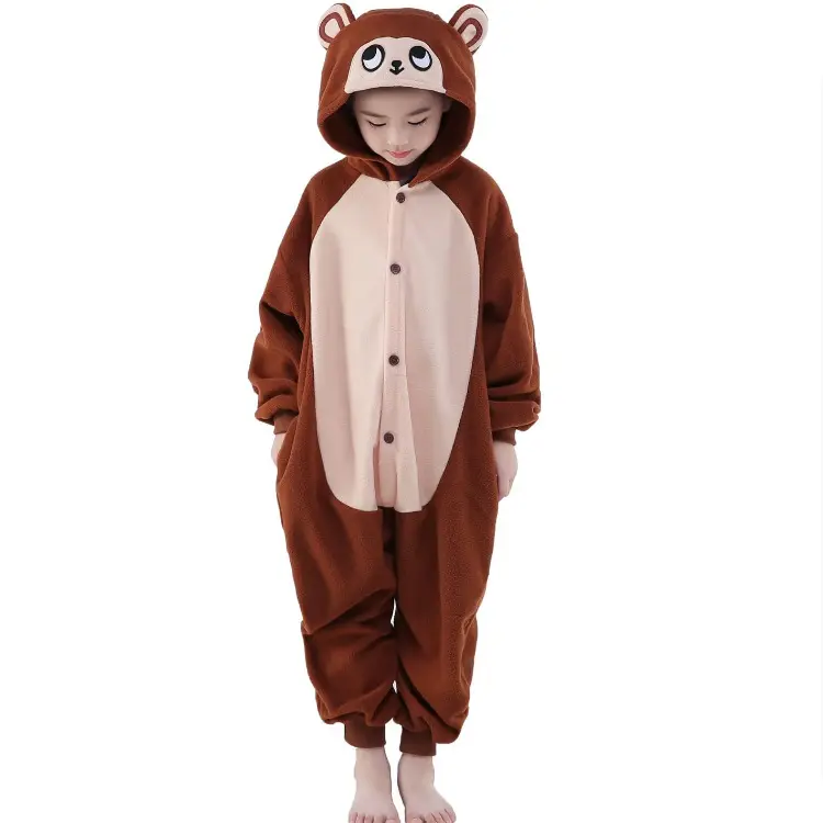 Wholesale cheap winter clothes Flannel Kids Cartoon Animal Brown Monkey Pajamas children Home wear