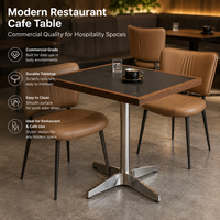 Table de restaurant, table de café, table carrée de bistrot, table à manger avec base en métal, robuste, bord en bois, pour hôtel, vente en gros, sur mesure, OEM