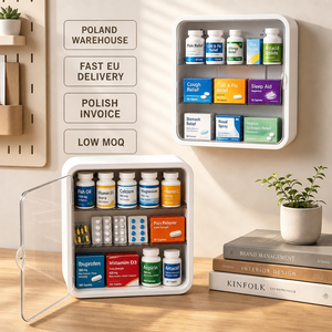 Armoire à pharmacie murale en polycarbonate avec porte transparente, fixation adhésive sans perçage, organisateur de salle de bain, livraison rapide UE (stock Pologne) - Product Image 1
