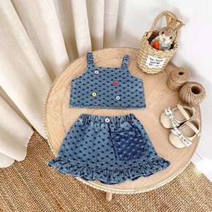 Sommer Baby Mädchen Kinder Jeans-Anzug Niedliches Ärmelloses Top mit Rock 2-teiliges Set Süße Kinderkleidung - Product Image 2