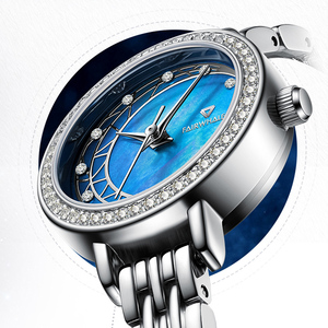 Montre à quartz pour femme, cadran rond en pierre de grès bleue, étanche 3 ATM, bracelet en métal, montre-bracelet élégante pour femme - Product Image 3