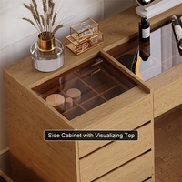 Ensemble coiffeuse en bois durable avec finition mélamine, miroir éclairé moderne, plateau en verre et armoires à tiroirs personnalisées