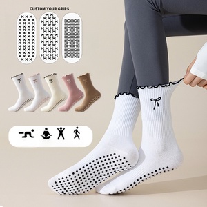 High Quality Cotton Custom Design Ruffle <b>Grip</b> Women's Anti-Slip Yoga Pilates <b>Socks</b> With Embroidered Logo - Product Image 2