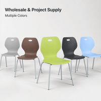 Chaise empilable en PP avec coque en fibre de verre, poignée de transport, pieds en acier ergonomiques, pour la formation, le bureau, les conférences, l'école, la chambre, vente en gros OEM