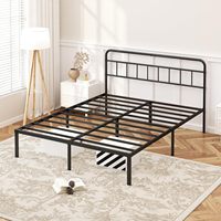 Cadre de lit Queen Size 12 pouces avec tête de lit minimaliste, base plateforme en métal, lattes robustes, sommier et rangement intégré