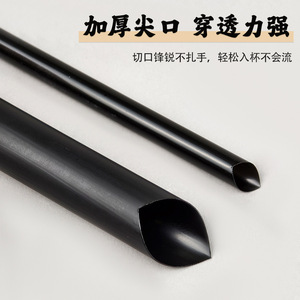 Pailles jetables 100 pièces en plastique noir, droites, pour fêtes, jus et bubble tea - Product Image 2