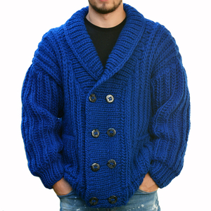 Nordic Style <strong>Men's</strong> Winter Coat High-Grade Loose <strong>Woollen</strong> Knit Double Breasted Thick Needle Sweater with Button Decoration - Product Image 1