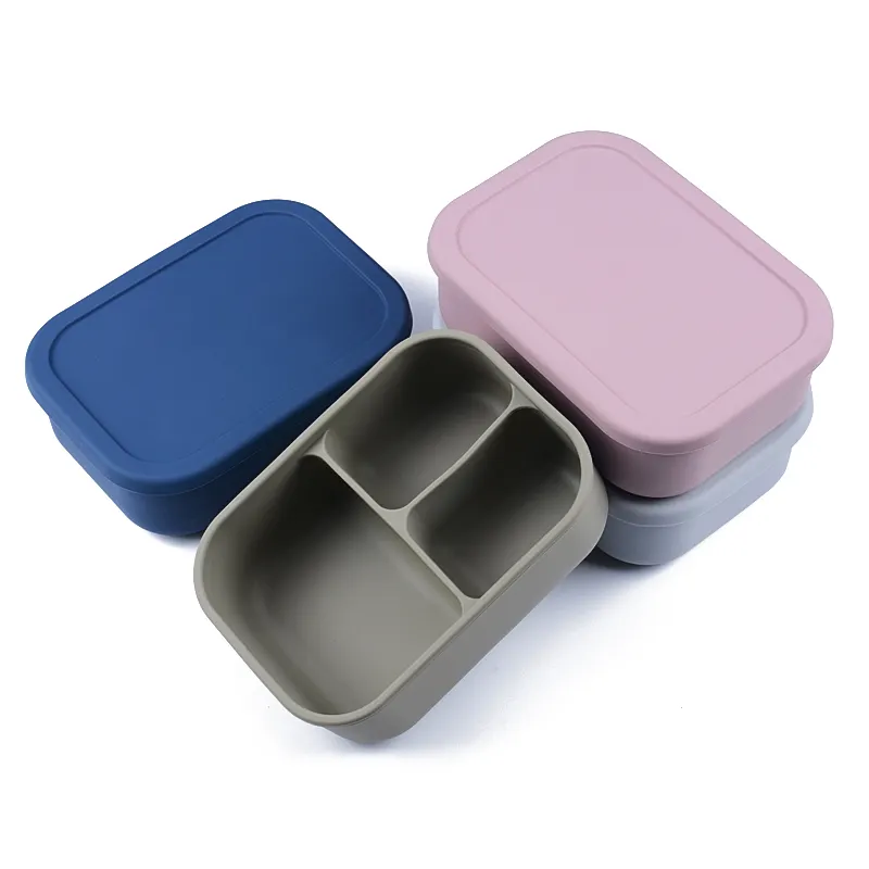 Hot Koop 3 Compartiment Silicone Lunch Box Gratis Lunch Bento Box Silicone Voedsel Opslag Lunchbox Voor Kid
