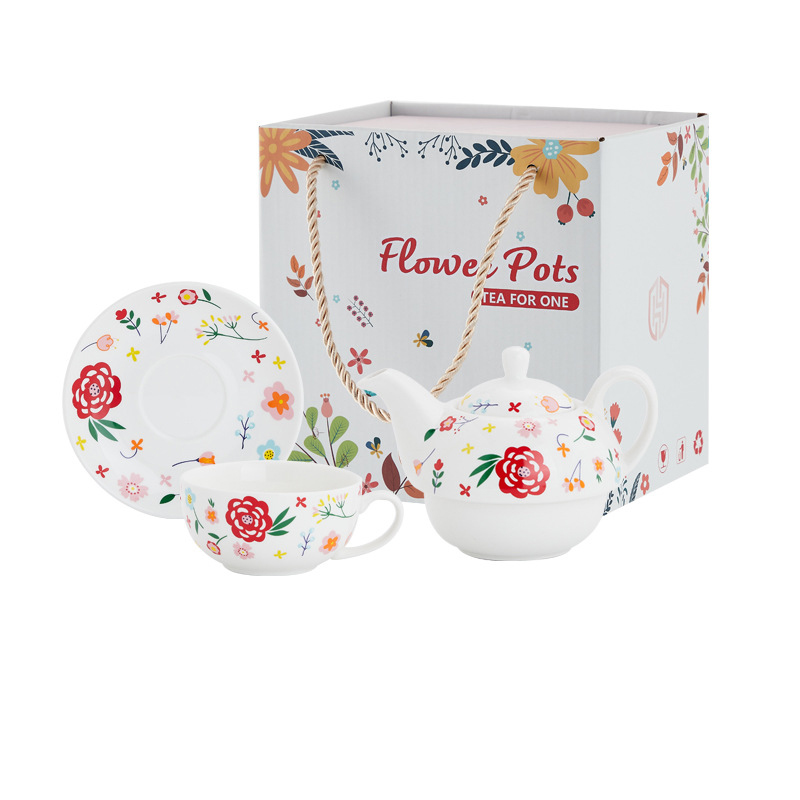 Conjunto de tetera de flor roja