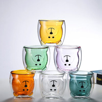 Tasses à café en verre à double paroi isolées, motif animal, les plus vendues – Mugs mignons pour thé au lait, tasses à expresso pour couple, tasse ours avec poignée
