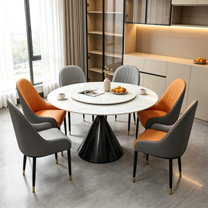 Ensemble de table à manger ronde moderne en marbre avec 6 chaises, design rotatif, pour la salle à manger à domicile - Product Image 3