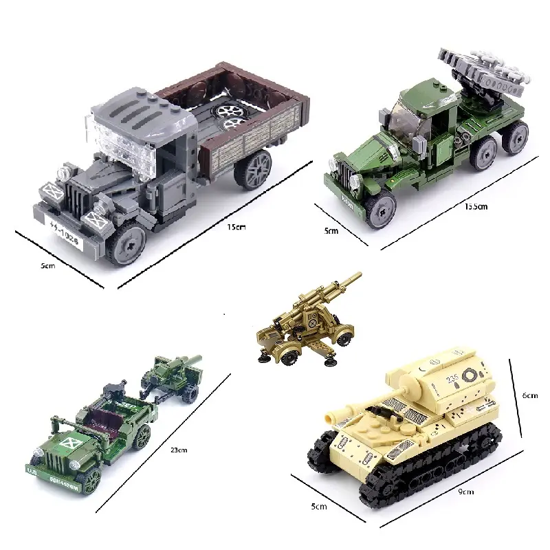 Juegos de construcción de vehículos militares, Kit WW2 de construcción de camiones del Ejército, camión Opel, Jeep Katyusha, lanzacohetes, elefante, modelo de tanque de juguete