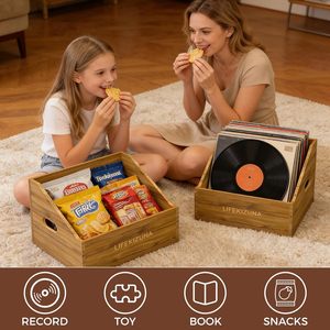 Wooden desktop vinyl <b>record</b> holder, CD holder, document, book, toy, and miscellaneous item storage box - Product Image 5