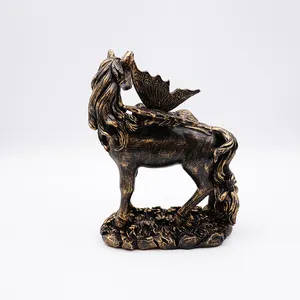 OEM hogar jardín decoración hecha a mano mini estatua en miniatura personalizada resina artesanía bronce místico hada y figuritas de unicornio