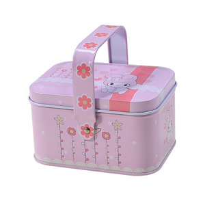 Cartoon Tin <b>Box</b> For <b>Cookies</b> And Candies With Handle Pink Gift Packaging Storage Container For Snacks And Medicine - Product Image 5
