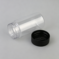 Pot de rangement cylindrique transparent en PET de 220 ml avec couvercle noir à rabat large pour aliments, collations, produits secs, articles ménagers solides