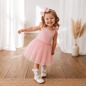 Robe Tutu Rose pour Fillettes en Gros, Jupe en Tulle Tricotée Côtelée avec Nœud, Robe de Princesse pour Fête d'Anniversaire OEM ODM - Product Image 1