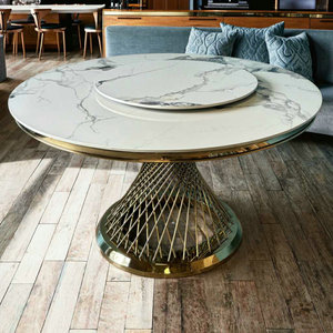 Mesa de comedor redonda moderna con marco de acero inoxidable dorado y tapa de piedra sinterizada combinada con muebles para el hogar <span class=keywords><strong>Lazy</strong></span> <span class=keywords><strong>Susan</strong></span> - Product Image 2