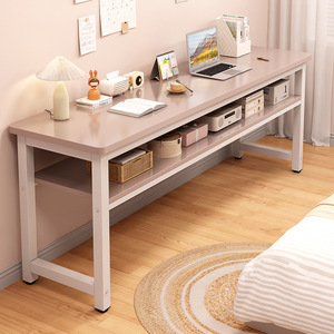 Solid Wood Long Desk Double Layer Workbench Simple Computer Desk For Student Home Small Apartment Narrow Wall Mounted - Product Image 2