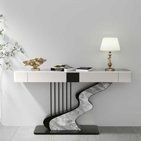 Table de porche en pierre, lumière de luxe moderne, créative, tendance, simple, art mural, foyer, table semi-circulaire, vue de profil, armoire décorative