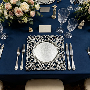 Assiettes de Présentation Carrées Dorées en <span class=keywords><strong>Plastique</strong></span> de 33 cm, Style Vintage, Bord Creux, pour Banquets, Dîners, Décoration de Table, Assiettes de Mariage - Product Image 4
