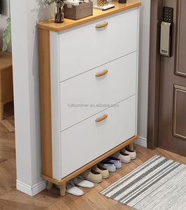 FULLSUMMER Ultra Thin Modern Designs Flip Drawers Tipping Wooden Storage 6 Tier <strong>Shoe</strong> Rack <strong>Cabinet</strong> With Door <strong>White</strong> - Product Image 3